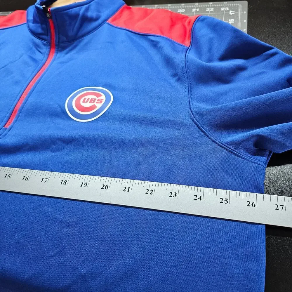 MLB Chicago Cubs Pullover Mens Size 2XL Blue 1/4 Zip Fleece Lined Baseball Top